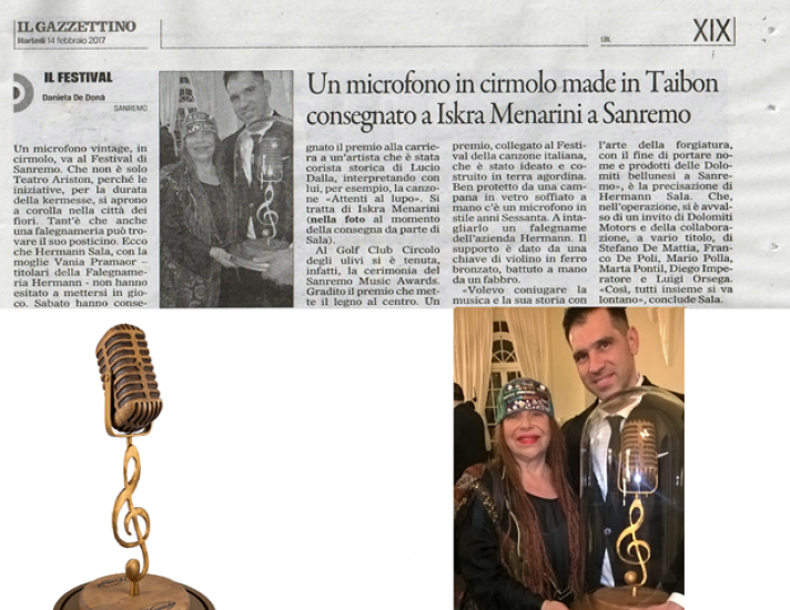 SANREMO MUSIC AWARDS: PREMIO ALLA CARRIERA PER ISKRA MENARINI CONSEGNATO DA HERMANN
